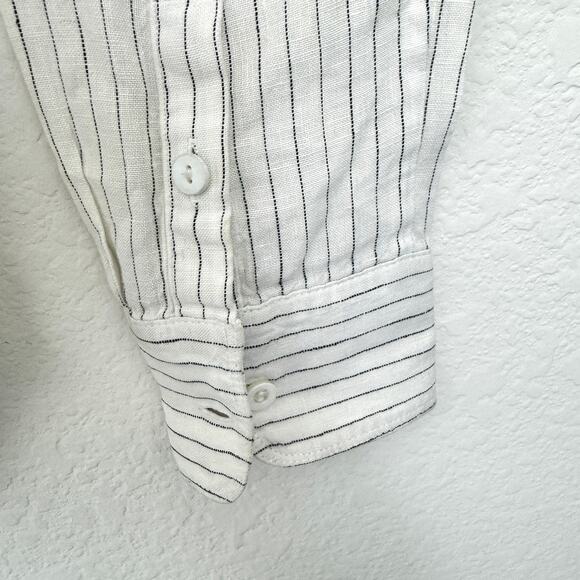 Pure Collection Womens Button Shirt Size 8/10 100% Linen Stripe Summer Classic - Picture 5 of 8